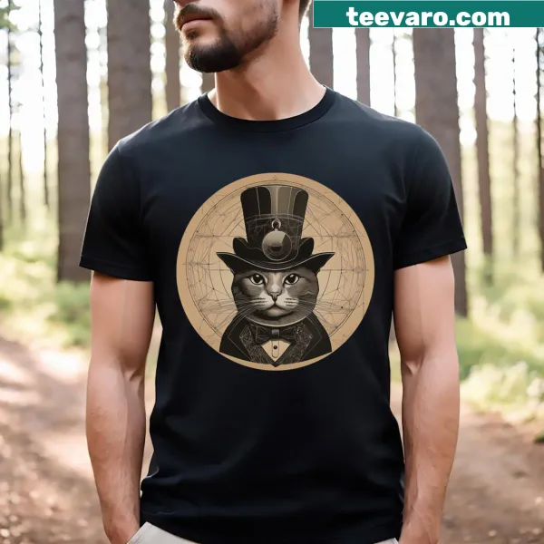 Elegant cat in a cosmic setting on a vintage T-shirt