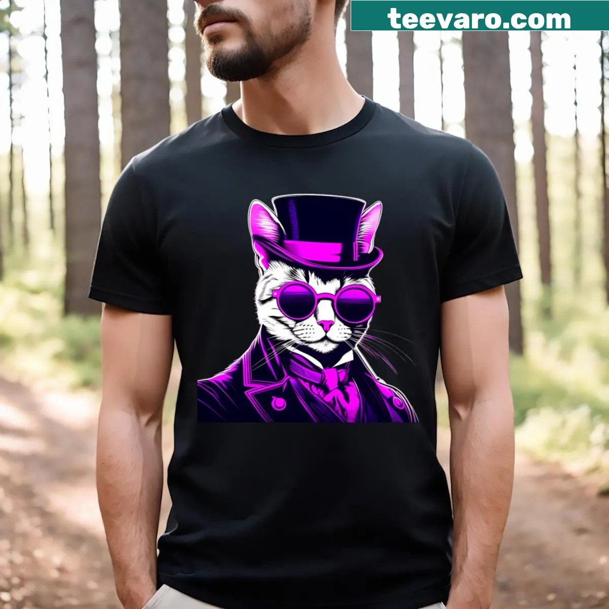 Charming cosmic cat graphic on a vintage T-shirt — on a men's t-shirt