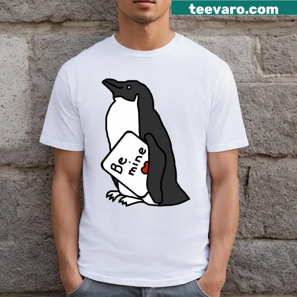 Cute penguin graphic saying 'Be Mine' for Valentine's Day