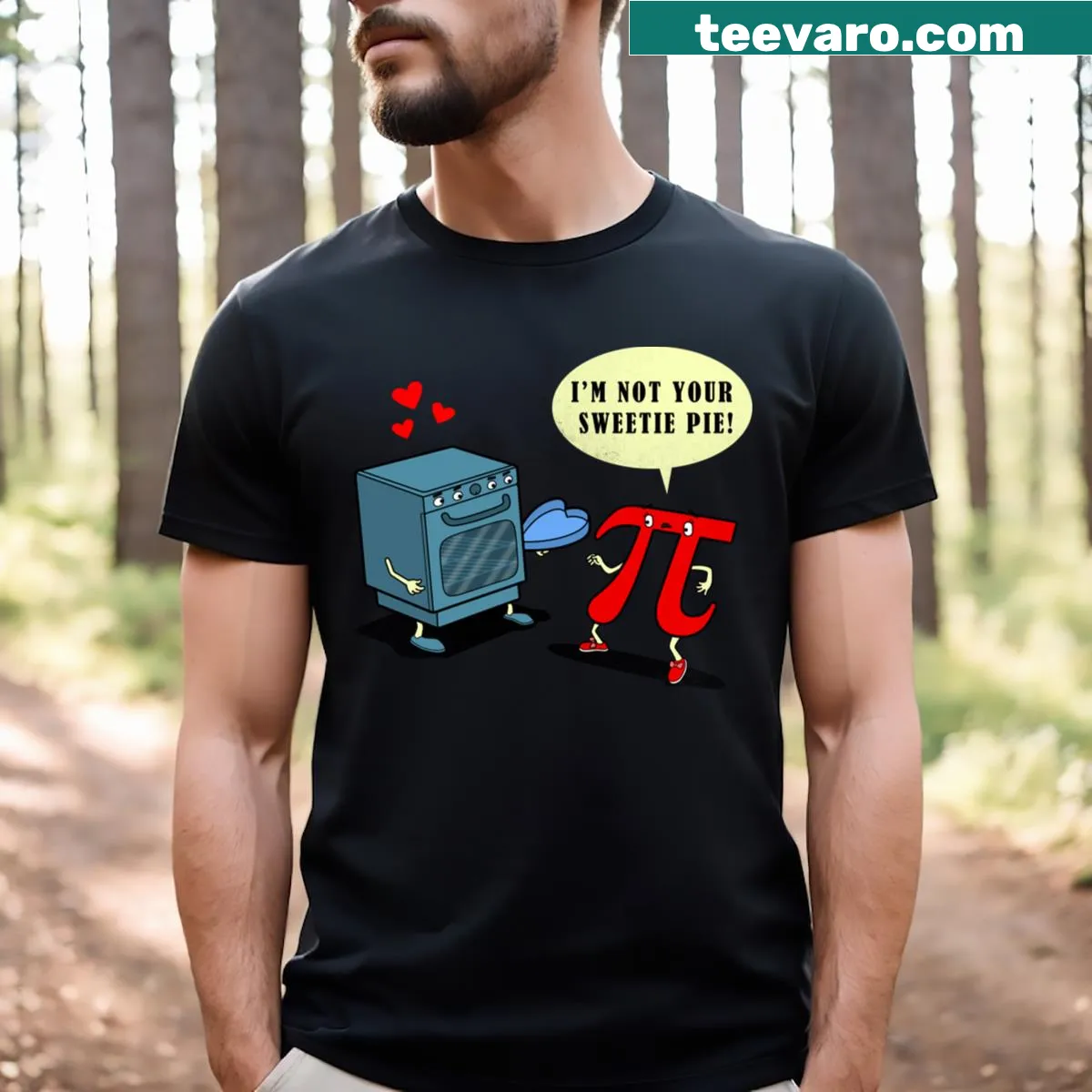 Charming pie baking cartoon graphic on a T-shirt — on a men's t-shirt