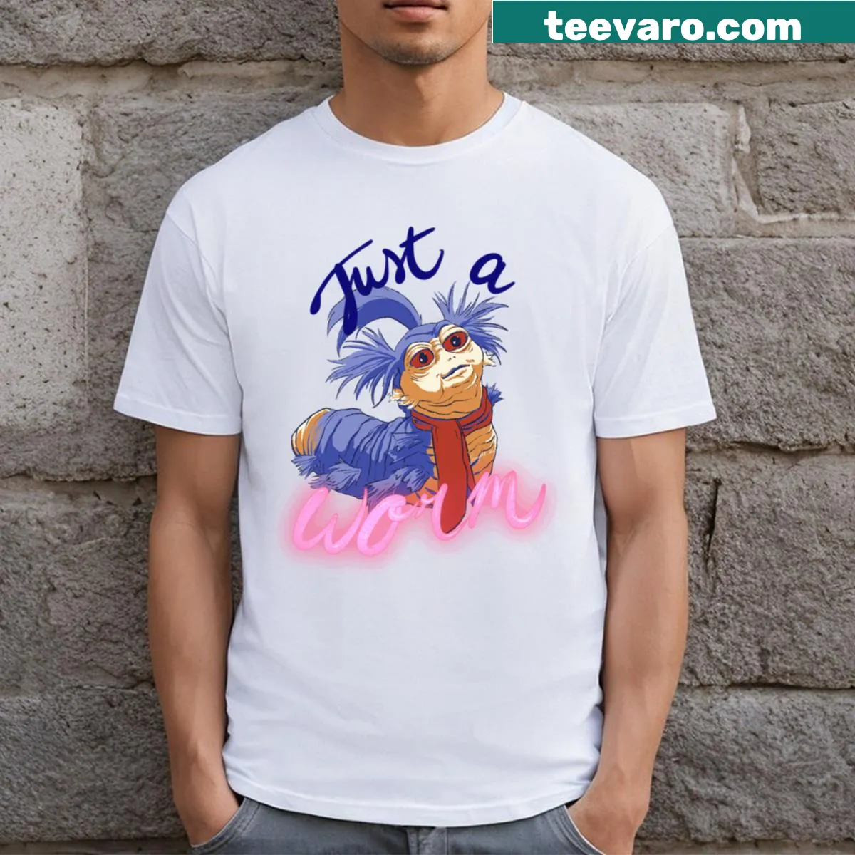 Cartoon worm graphic on a fun, casual t-shirt — on a men's t-shirt