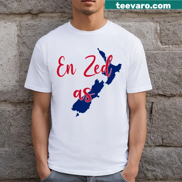 T-shirt with 'En Zed' graphic representing New Zealand.