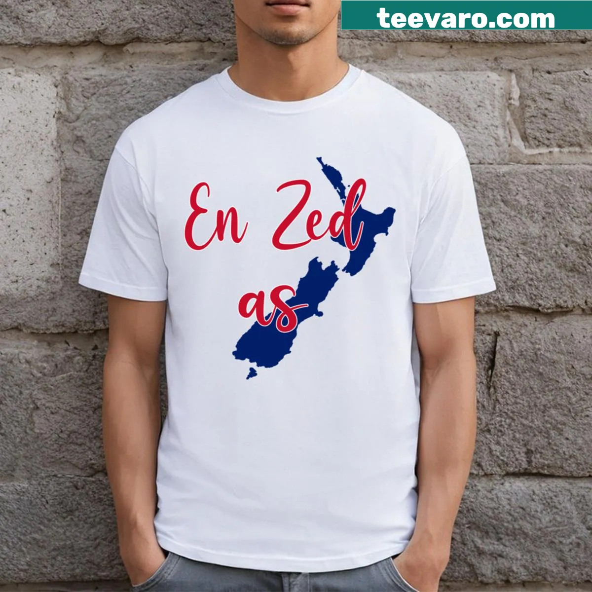 T-shirt with 'En Zed' graphic representing New Zealand. — on a men's t-shirt