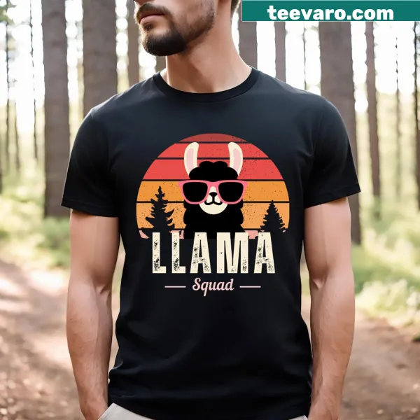 Funny Llama Squad graphic with sunglasses on T-shirt