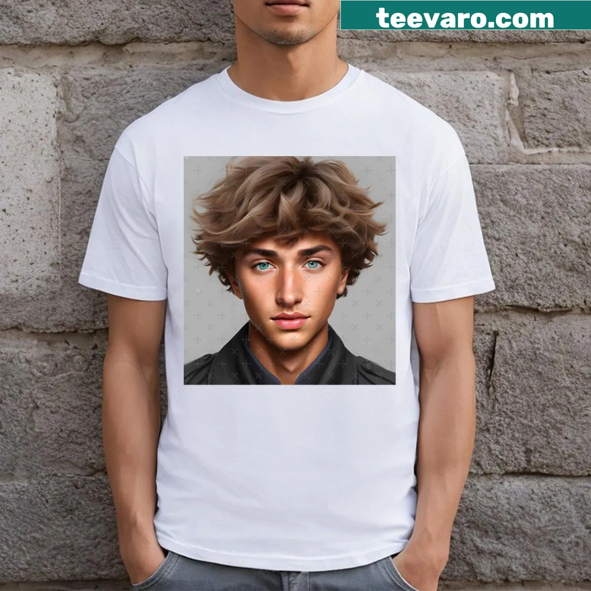 Typographic design celebrating Gavin Casalegno's green eyes and golden hair — on a men's t-shirt