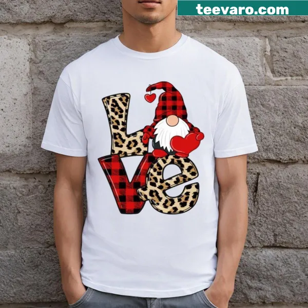 T-shirt with a gnome holding a heart for Valentine's Day