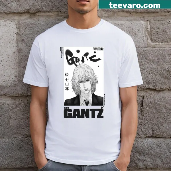 Black and white Hikawa Gantz anime-inspired T-shirt design