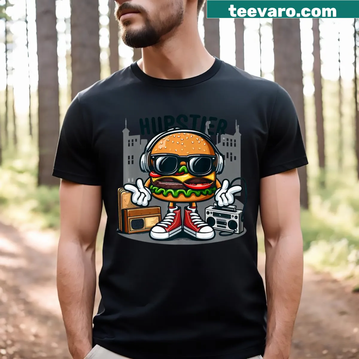Stylish typography T-shirt celebrating hip hop culture and urban flair. — on a men's t-shirt