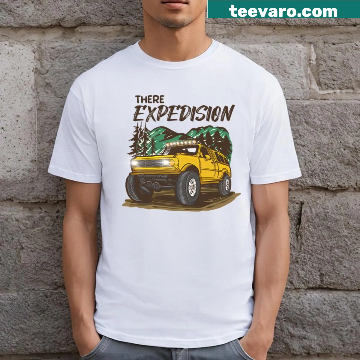 Illustration of an expedition theme on a T-shirt — on a men's t-shirt