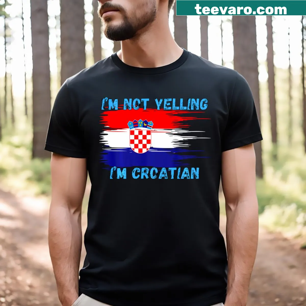 Funny t-shirt with Croatian flag and humorous text — on a men's t-shirt