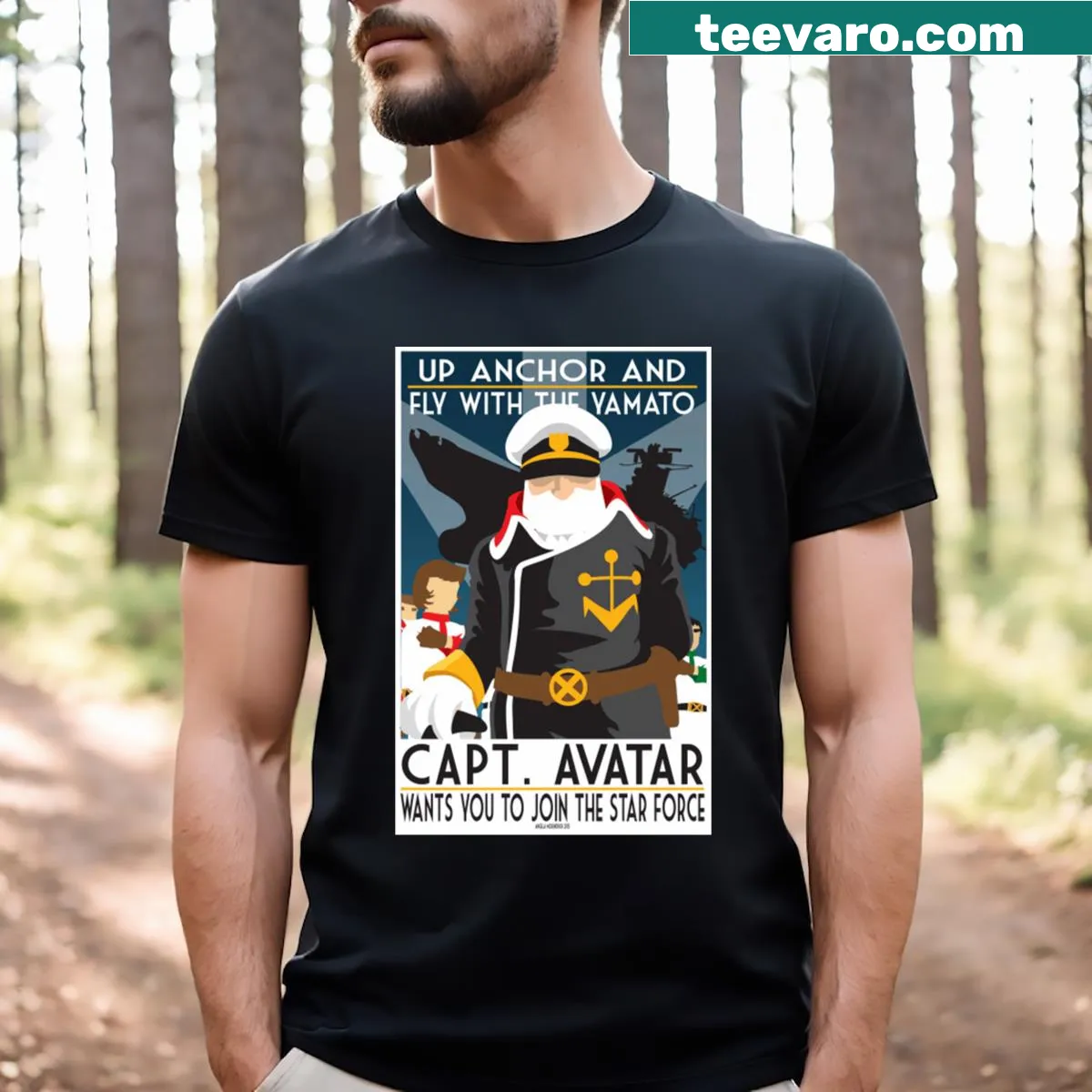 Illustrative design encouraging to 'Join The Star Blazers' for an adventure. — on a men's t-shirt