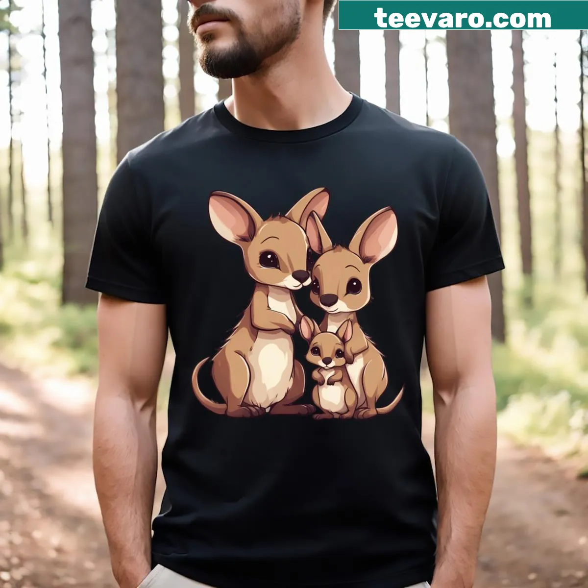 Kangaroo mum and cub graphic on a family-themed T-shirt — on a men's t-shirt