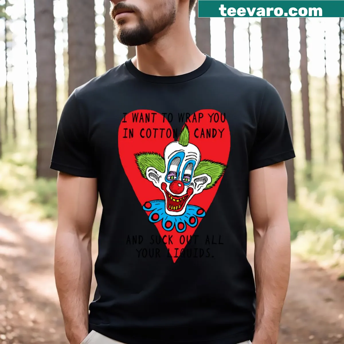 Playful horror t-shirt with Killer Klown graphic — on a men's t-shirt