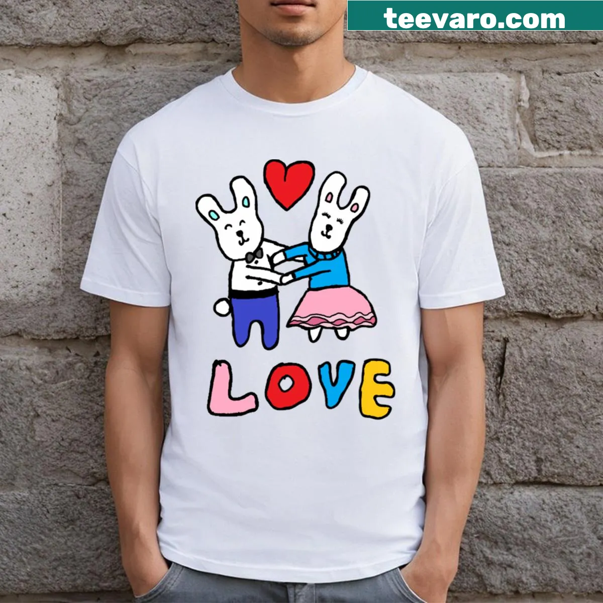 Hand-drawn design of cute bunnies on a T-shirt. — on a men's t-shirt