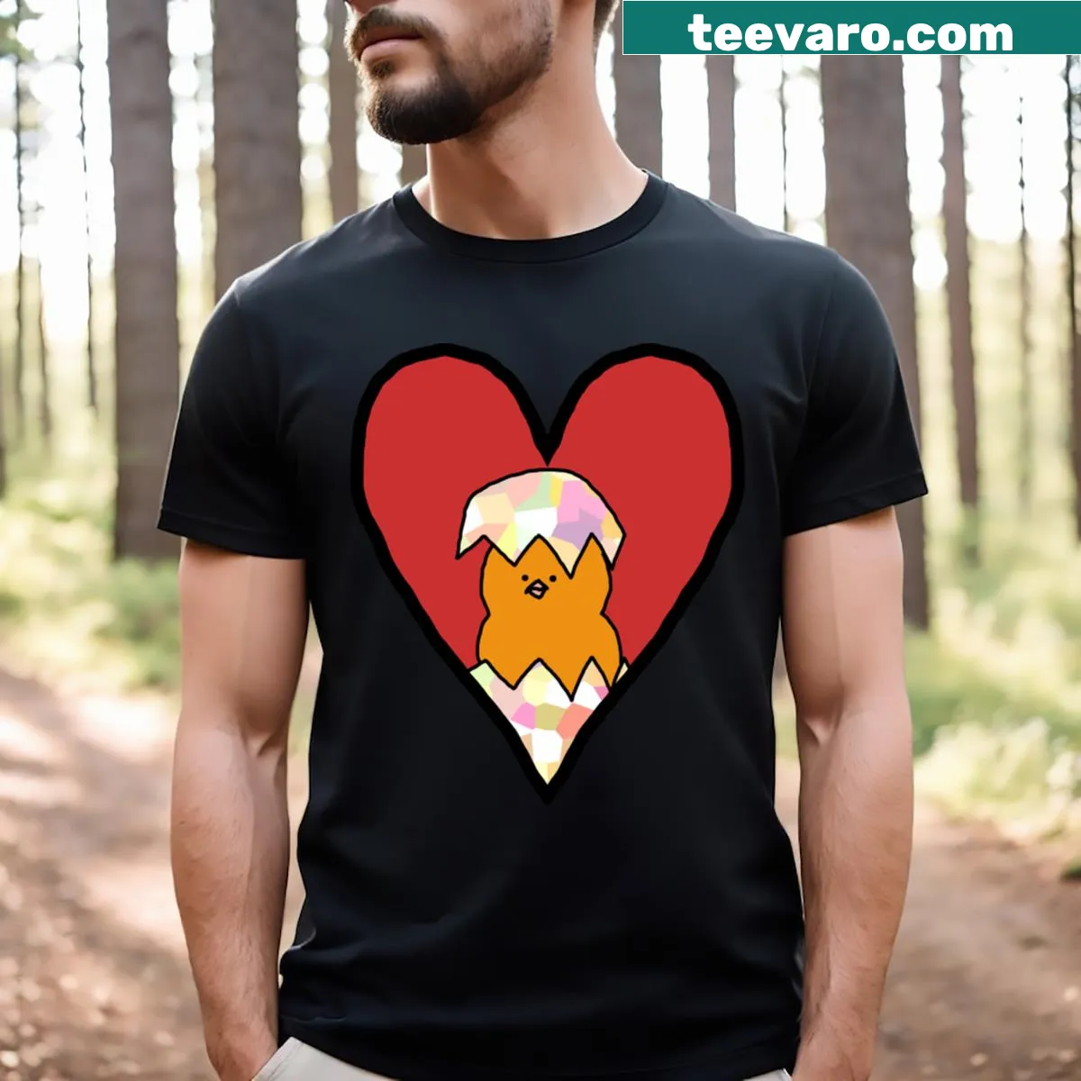 Cute T-shirt featuring a baby chicken for Valentine's Day — on a men's t-shirt