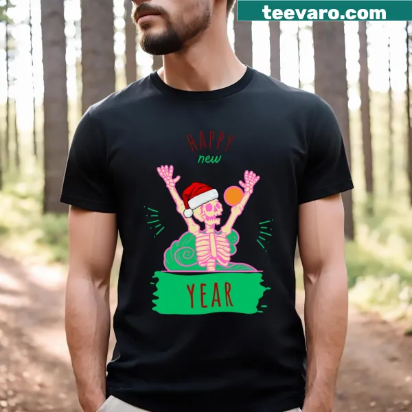 Fun New Year T-shirt featuring a preppy skeleton