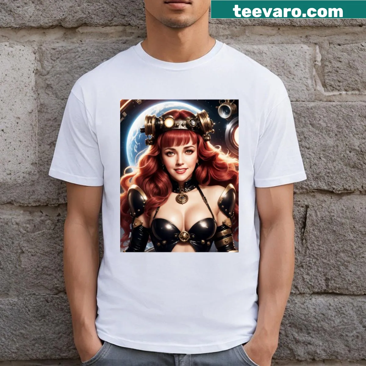 Steampunk and sci-fi themed graphic on a t-shirt — on a men's t-shirt