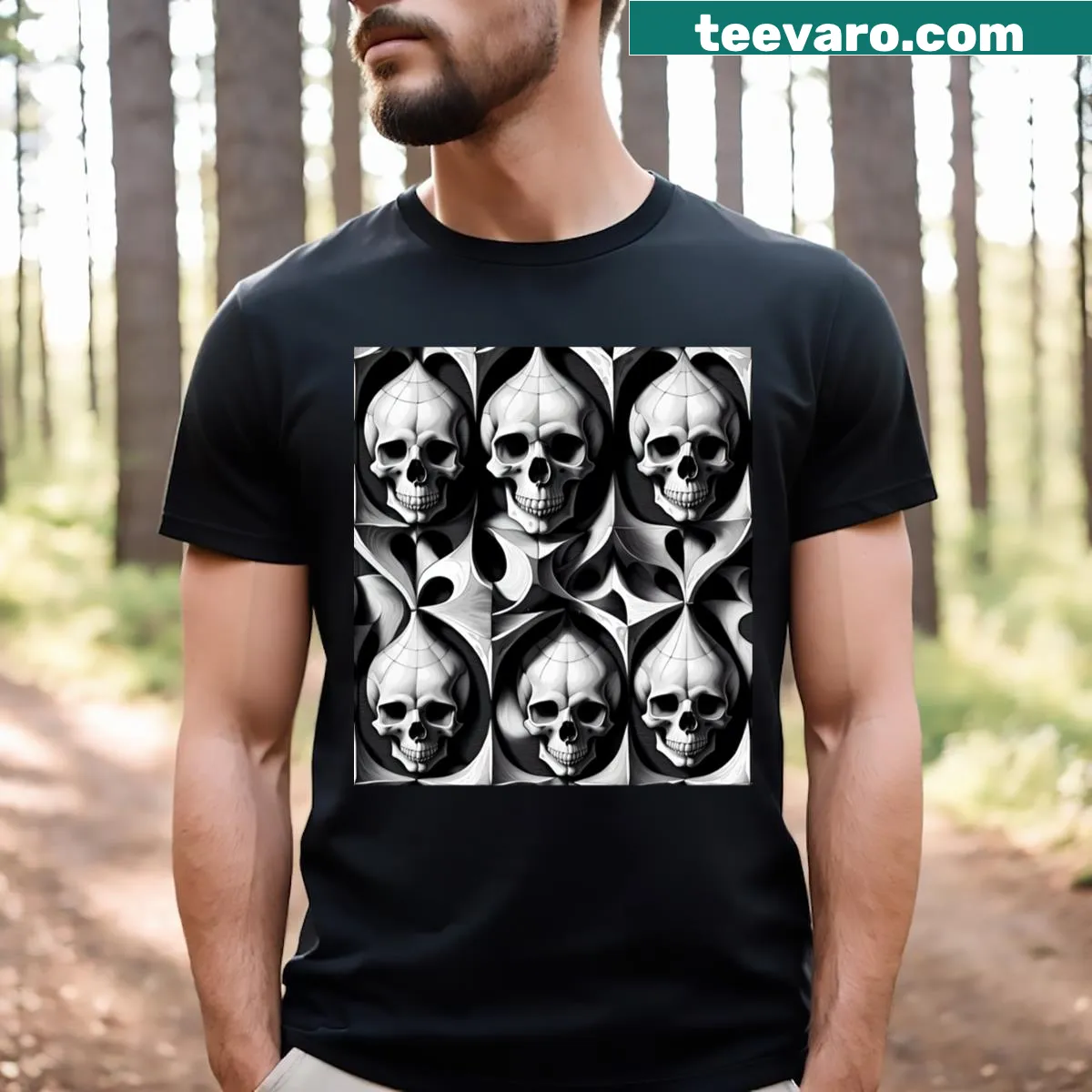 Skull and hourglass design on a T-shirt conveying a spooky theme — on a men's t-shirt