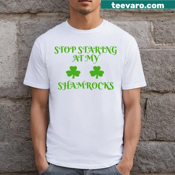 Playful St. Patrick's Day t-shirt with humorous text about shamrocks