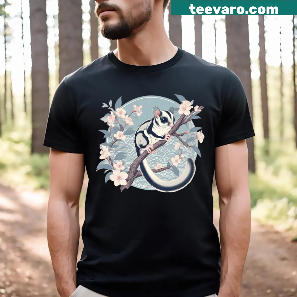 Illustrated Sugar Glider T-shirt featuring whimsical art style — on a men's t-shirt