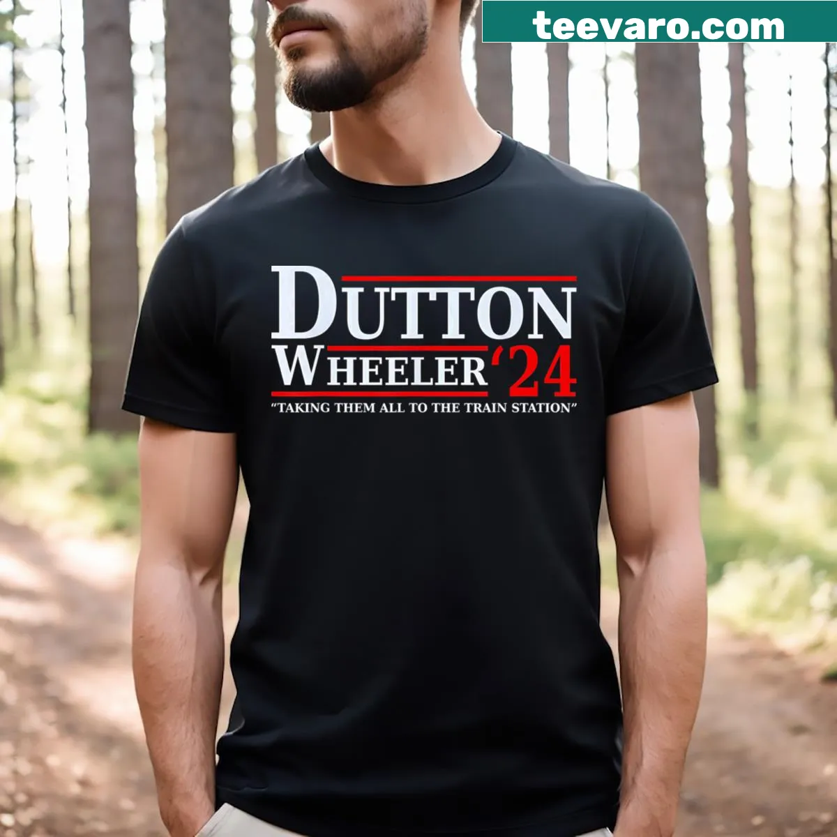 Amusing T-shirt featuring a whimsical saying about train travel — on a men's t-shirt
