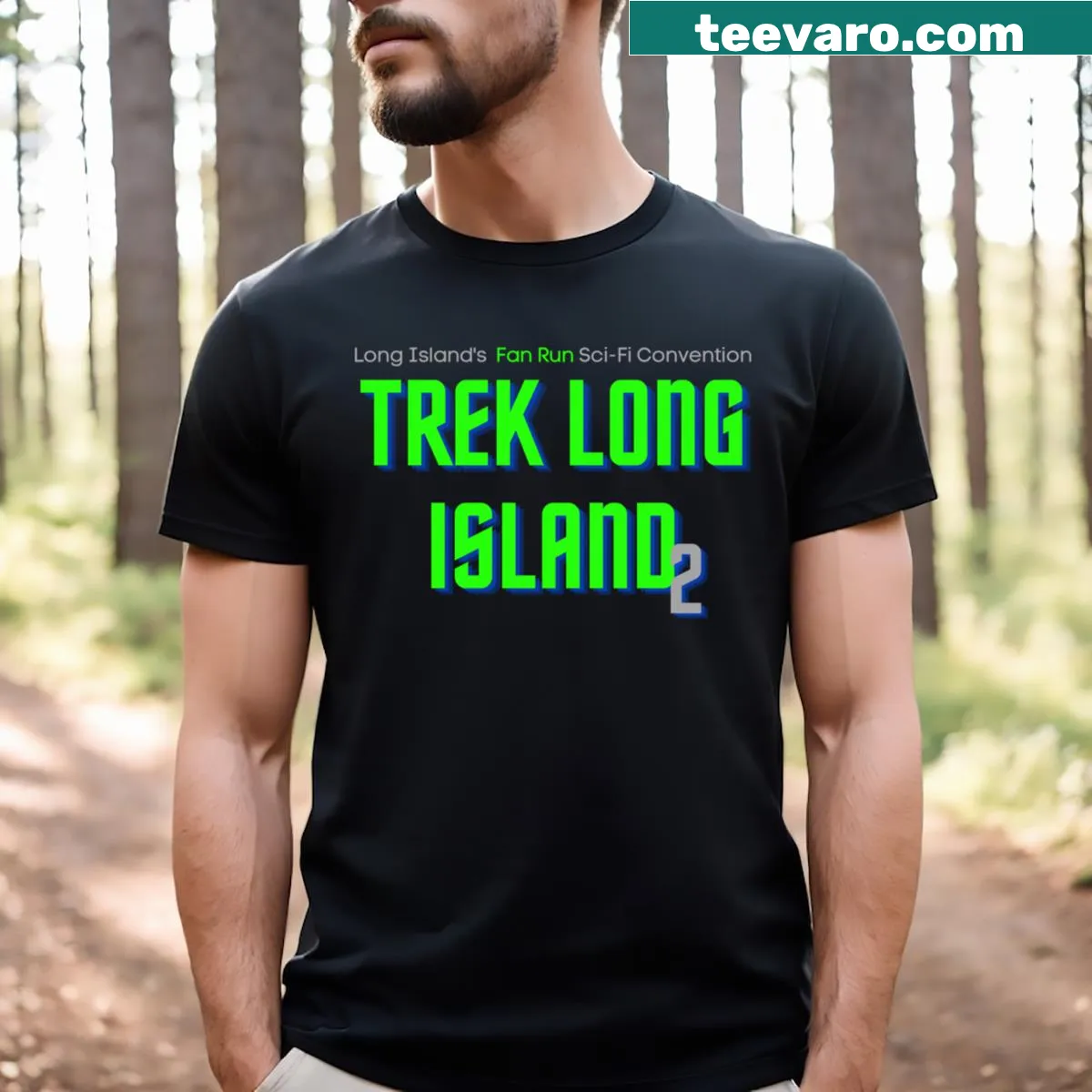Bold typography T-shirt with the phrase 'Trek Li 2' — on a men's t-shirt