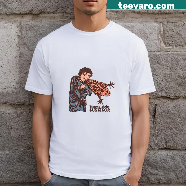 T-shirt with the text 'Tummy Ache Survivor' for humor and comfort.