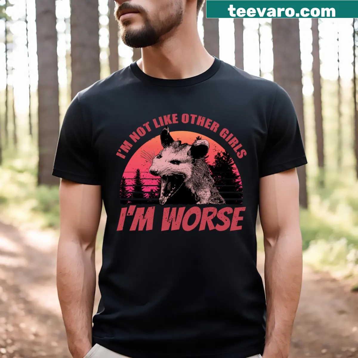 Funny opossum graphic t-shirt with humorous text — on a men's t-shirt