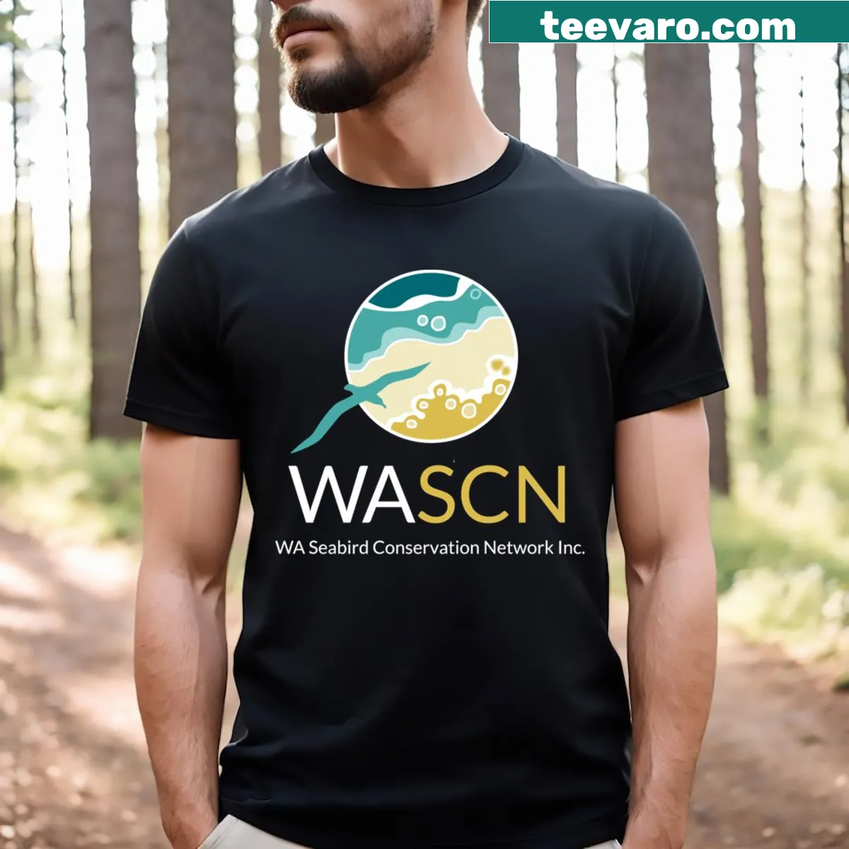Edgy logo design T-shirt for dark backgrounds — on a men's t-shirt