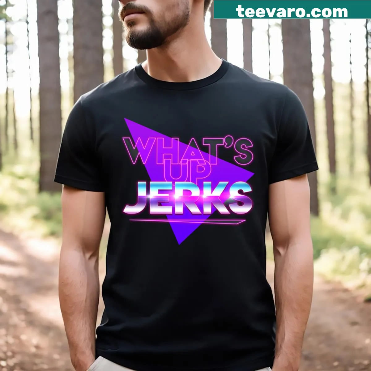 T-shirt with playful text What's Up Jerks — on a men's t-shirt