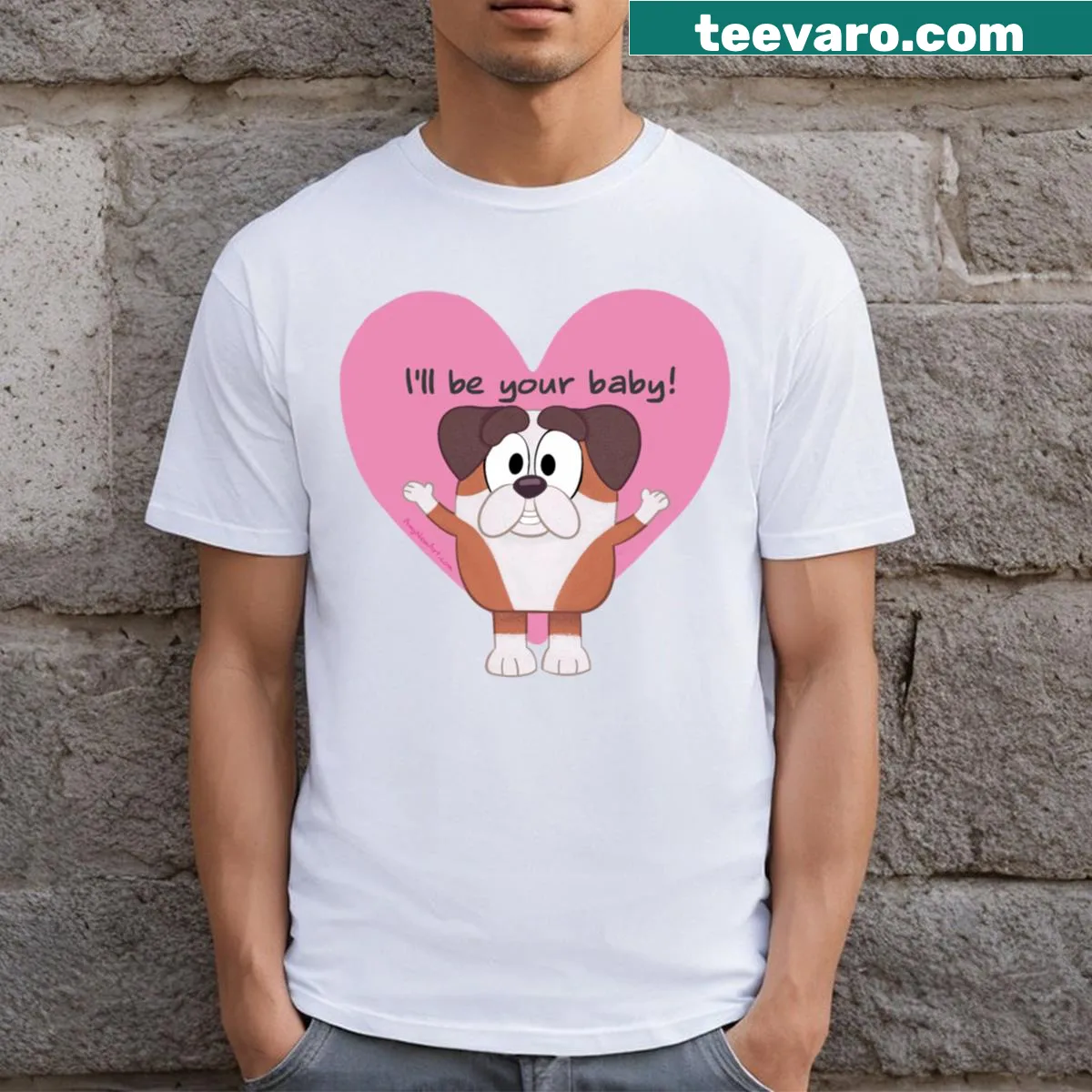 Playful t-shirt featuring a Bluey illustration — on a men's t-shirt
