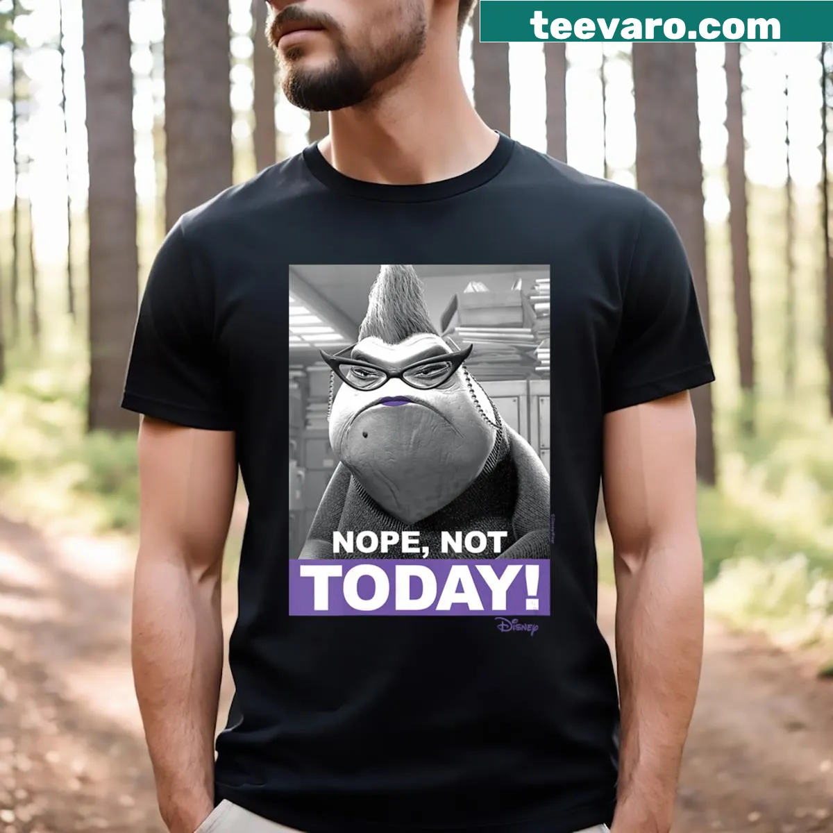 Roz from Monsters Inc with 'Nope Today' text on V-neck t-shirt — on a men's t-shirt