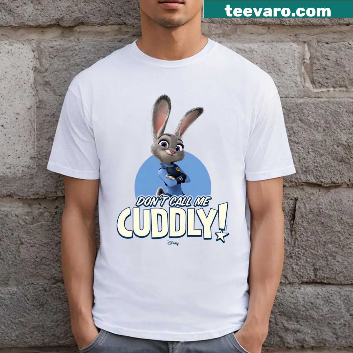 Zootopia Judy T-shirt featuring a playful graphic and text — on a men's t-shirt