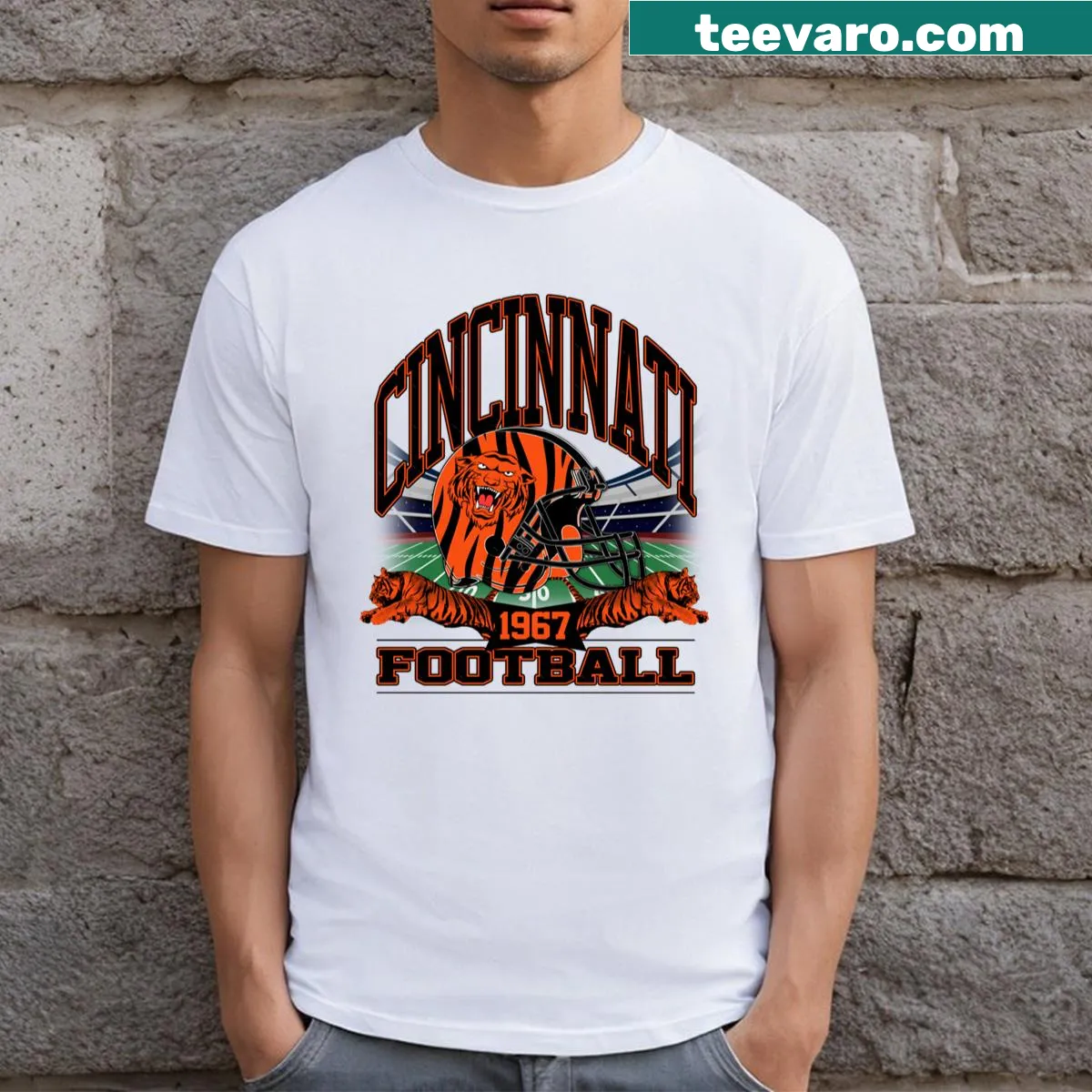 Vintage Cincinnati football graphic t-shirt — on a men's t-shirt