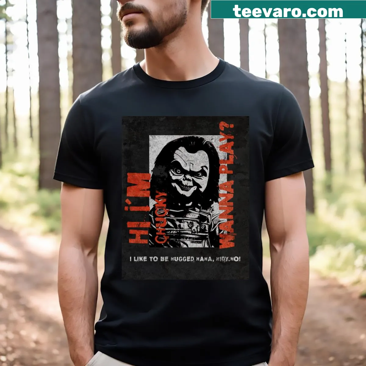 Ghostface mask graphic on a T-shirt, inspired by horror films — on a men's t-shirt
