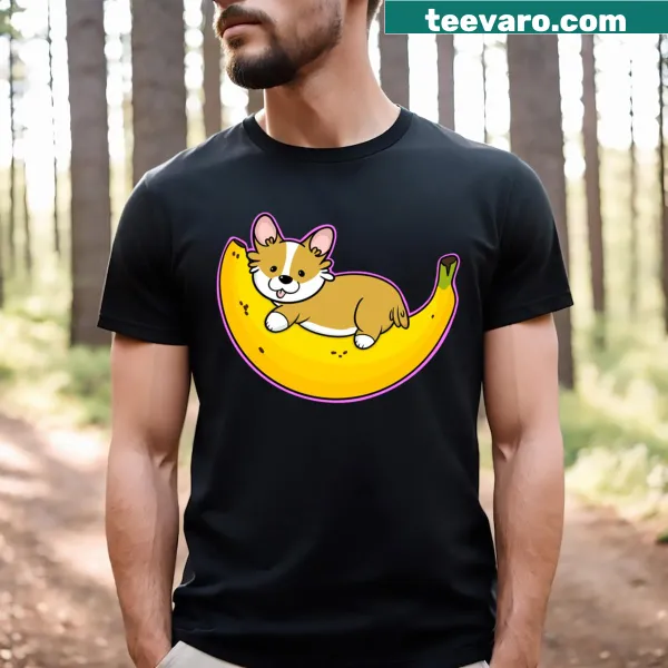 Illustration of a cute corgi laying on a banana