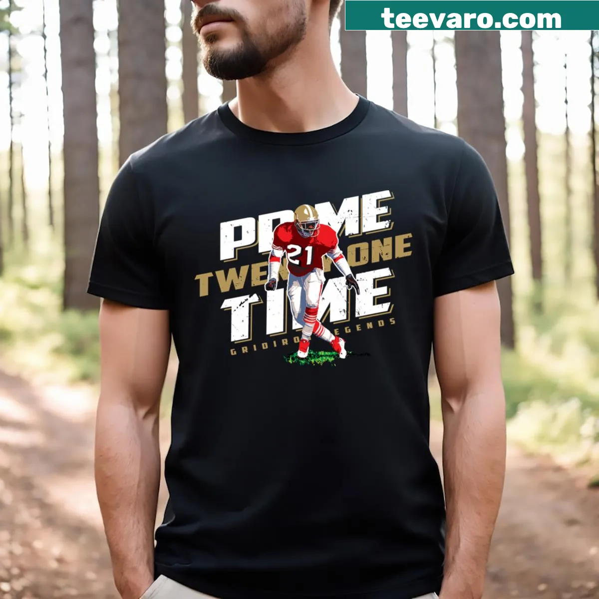 Deion Sanders Prime Time T-shirt with bold graphic design — on a men's t-shirt