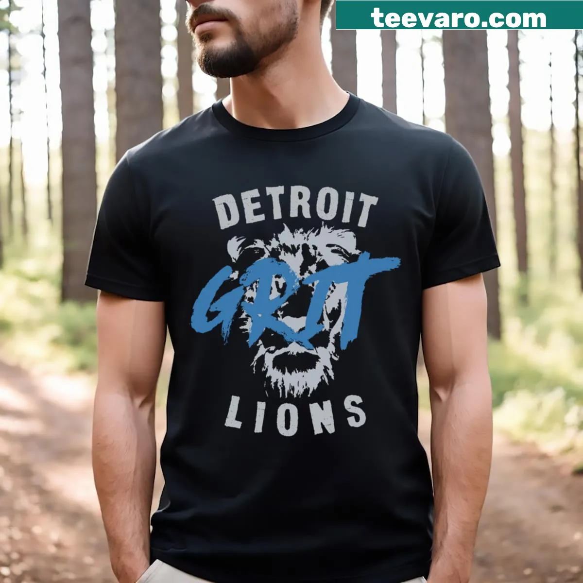 Typographic t-shirt featuring Detroit Grit — on a men's t-shirt