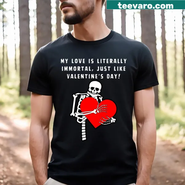 Illustrated T-shirt depicting an immortal embrace for Valentine's Day