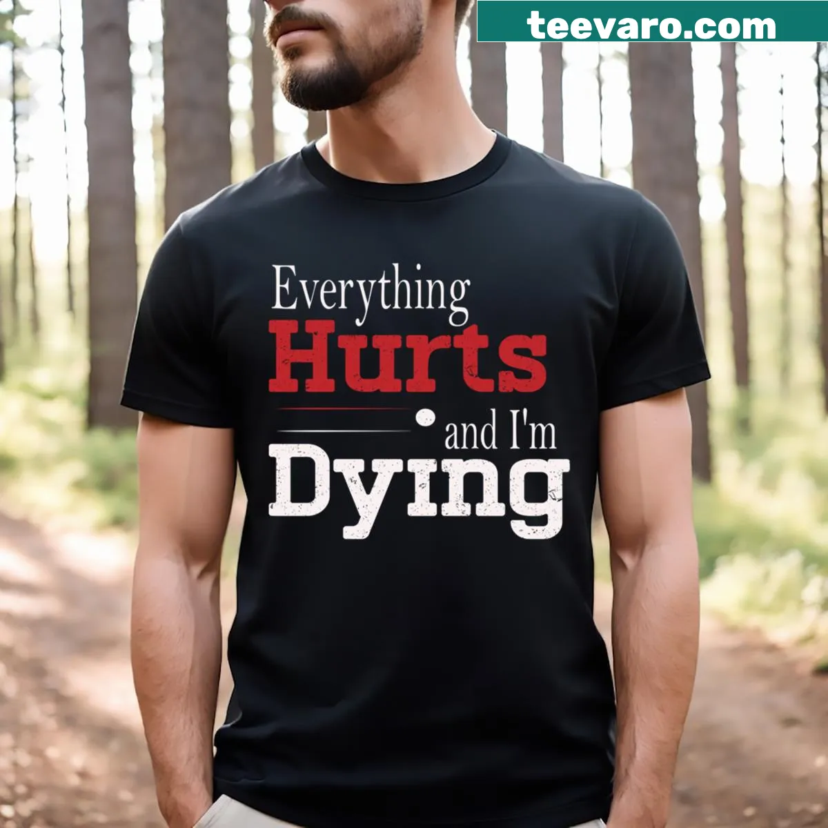 Funny T-shirt with text about workout struggles — on a men's t-shirt
