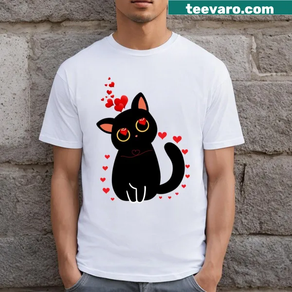 Cute t-shirt with a kitten illustration and heart design for Valentine's Day.