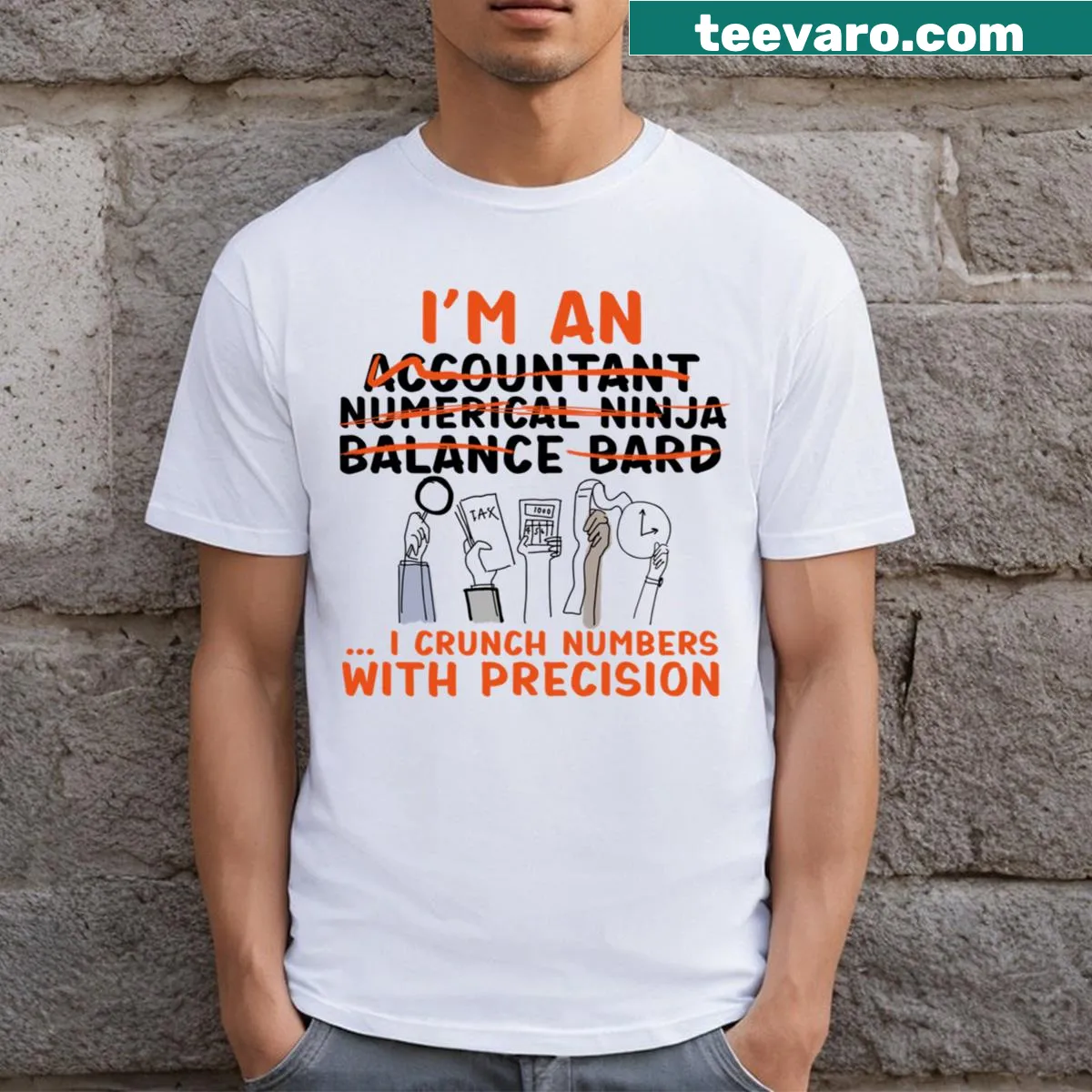 Orange and black Accountant t-shirt with funny job description text — on a men's t-shirt
