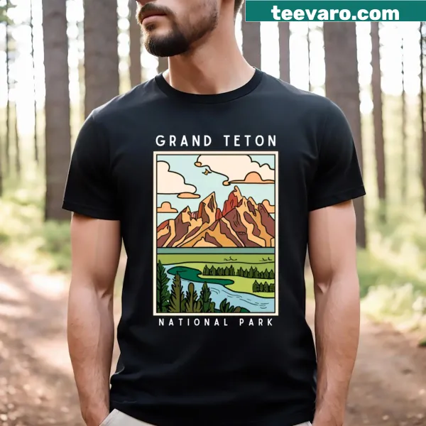 Illustrated Grand Teton National Park T-shirt featuring majestic peaks and scenic landscapes