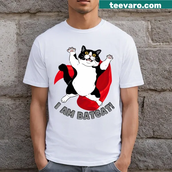 Funny T-shirt featuring a cat dressed as a bat