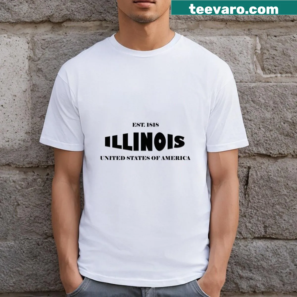 Black and white design celebrating Illinois statehood — on a men's t-shirt