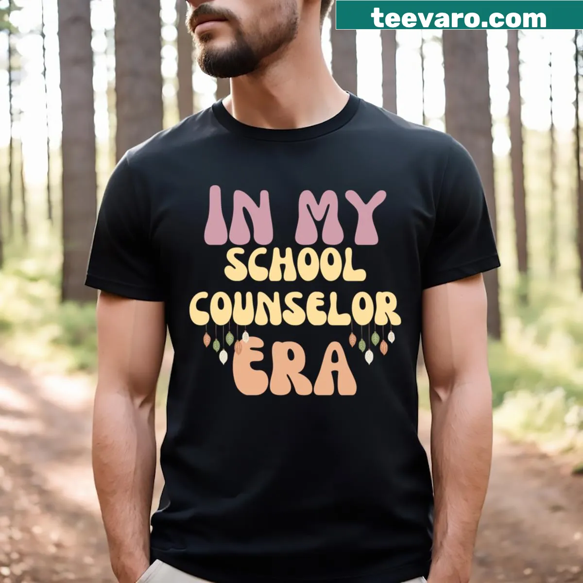 Groovy typography School Counselor T-shirt with supportive message — on a men's t-shirt
