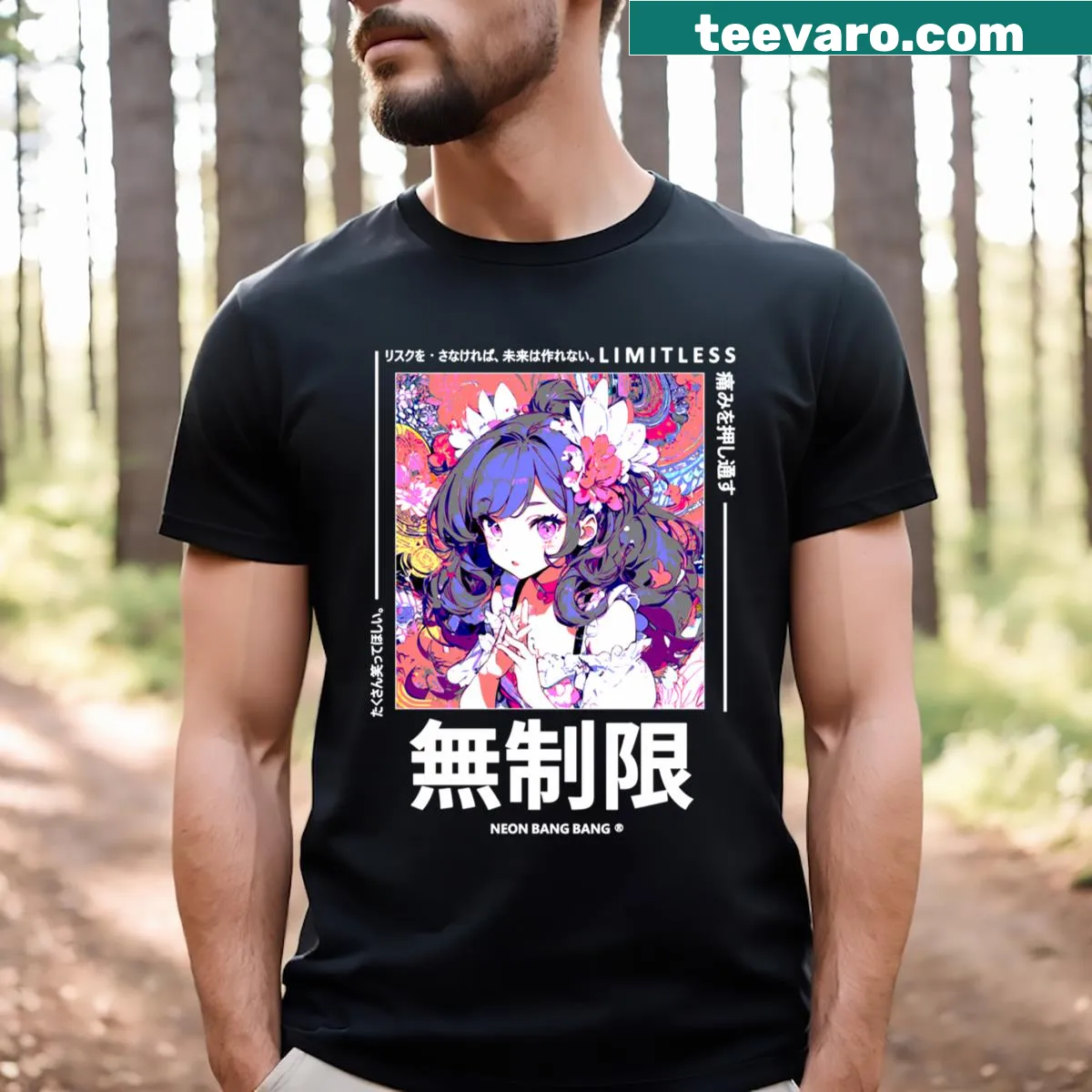 Bold typographic design t-shirt celebrating Harajuku fashion — on a men's t-shirt