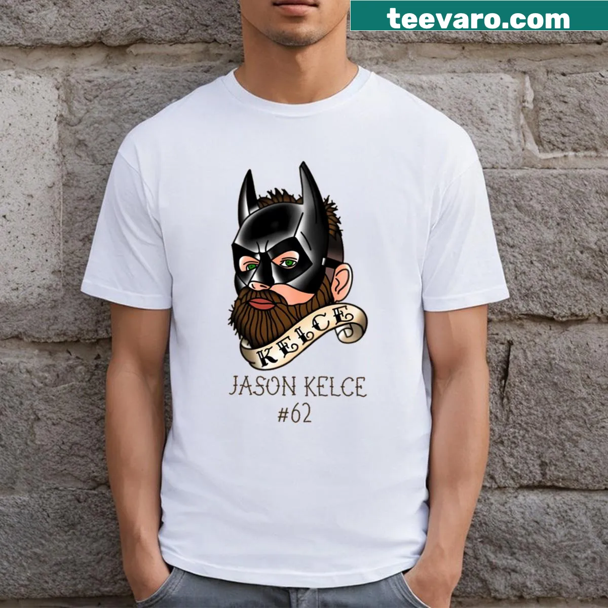 Jason Kelce Essential T-shirt with bold name design — on a men's t-shirt