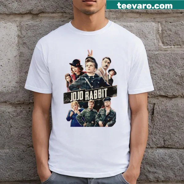 Vintage-style T-shirt inspired by Jojo Rabbit movie with playful design