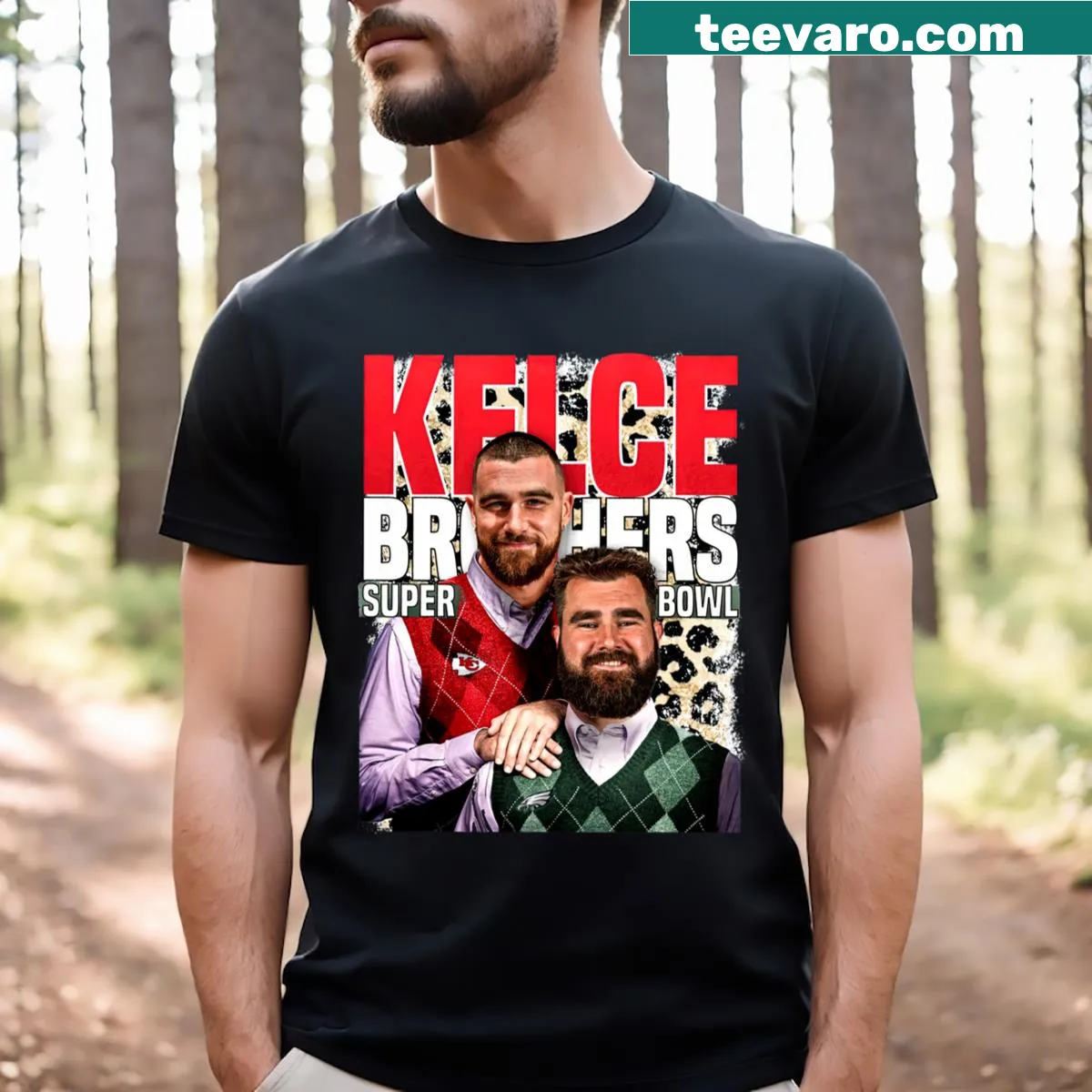 Essential T-shirt featuring bold graphic design celebrating the Kelce Bowl. — on a men's t-shirt
